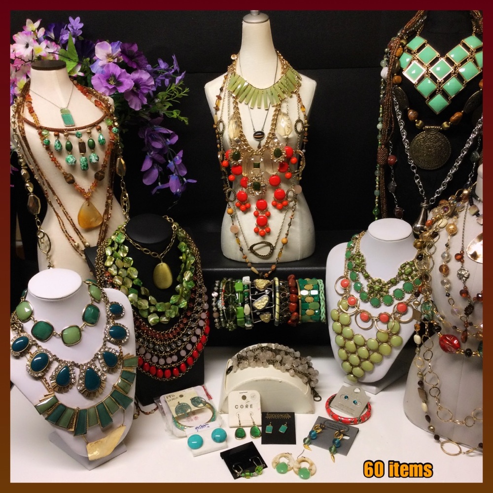 Jewelry lot crystal, stone, glass, pearls signed